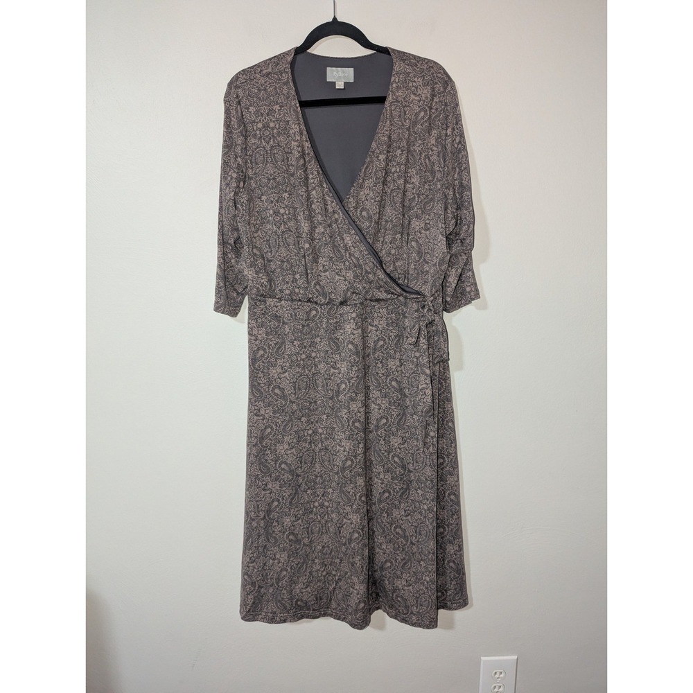 2X Ryllace Brown Paisley Seasonless Faux Wrap Dress
